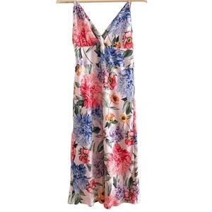 Express Satin Floral Dress Midi Dress Strapless Small Ruched Back